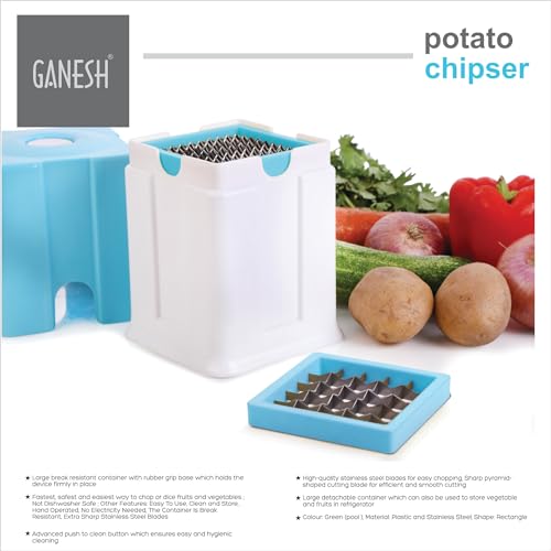 Ganesh Potato Chipser Set - 3-Piece Blue Slicer with 650ml Container Effortless Homemade Chips 2-Pieces Cutting Blades - Image 3