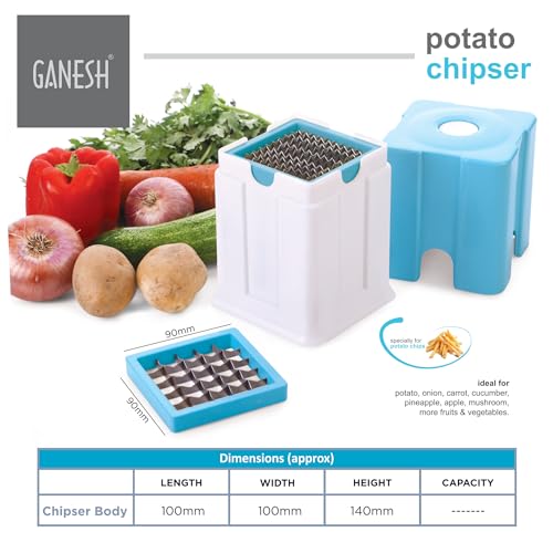 Ganesh Potato Chipser Set - 3-Piece Blue Slicer with 650ml Container Effortless Homemade Chips 2-Pieces Cutting Blades - Image 5