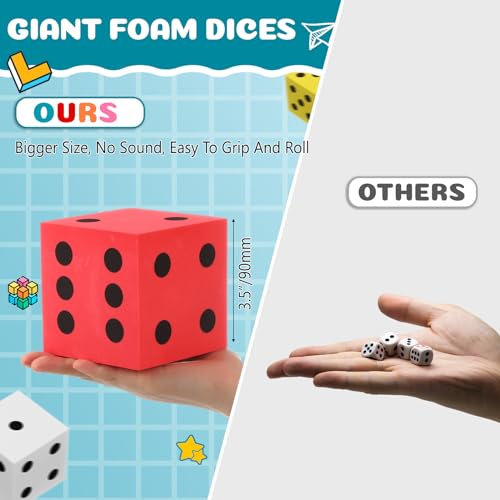 Shappy 4 Pieces 35 Inch Foam Dice Cube Jumbo Dice with Number Dots Big Giant Foam Large Cube for Christmas Game Math Classroom Party Favors Bag StuffersRed Yellow Blue White - Image 5