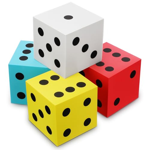 Shappy 4 Pieces 35 Inch Foam Dice Cube Jumbo Dice with Number Dots Big Giant Foam Large Cube for Christmas Game Math Classroom Party Favors Bag StuffersRed Yellow Blue White - Image 1