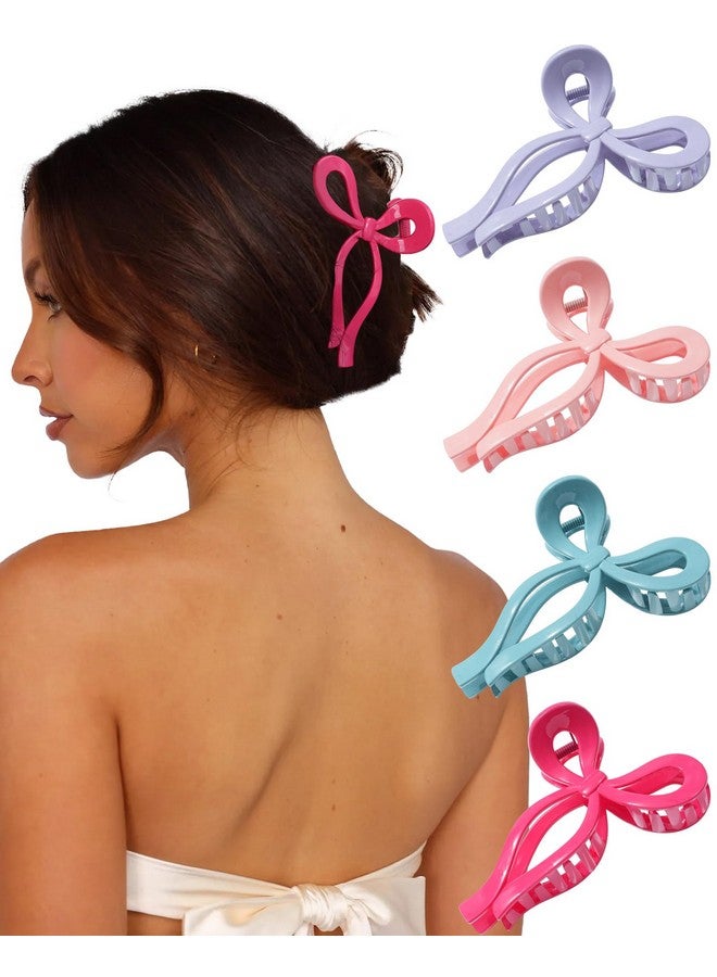 سي اتش ال اي انس اس 4 قطع من مشابك الشعر على شكل فيونكة، مشبك مخلب على شكل فيونكة للنساء، مشابك شعر كبيرة غير قابلة للانزلاق للشعر الرقيق والكثيف، مشابك شعر قوية التثبيت (وردي + أحمر بطيخ + أرجواني فاتح + أزرق سماوي) - Image 1