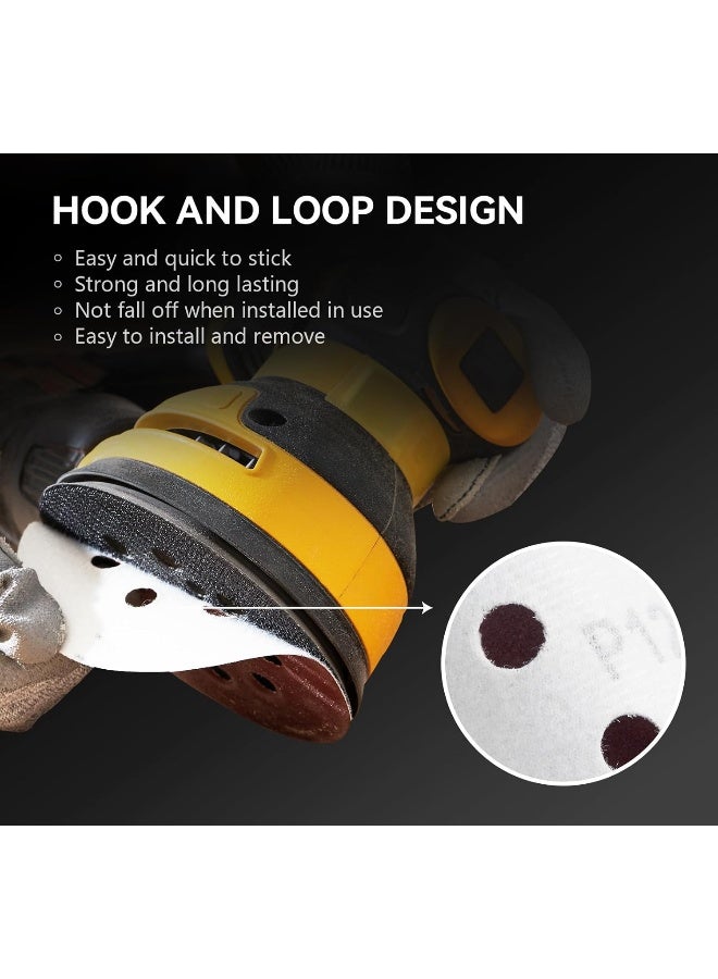 72 PCS 5 Inch 8 Hole Hook and Loop Adhesive Sanding Discs Sandpaper for Random Orbital Sander 40 60 80 120 180 240 320 Grits  - Image 4