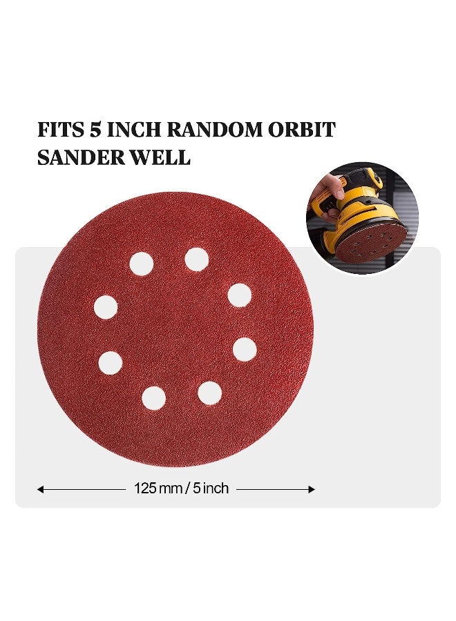 72 PCS 5 Inch 8 Hole Hook and Loop Adhesive Sanding Discs Sandpaper for Random Orbital Sander 40 60 80 120 180 240 320 Grits  - Image 5