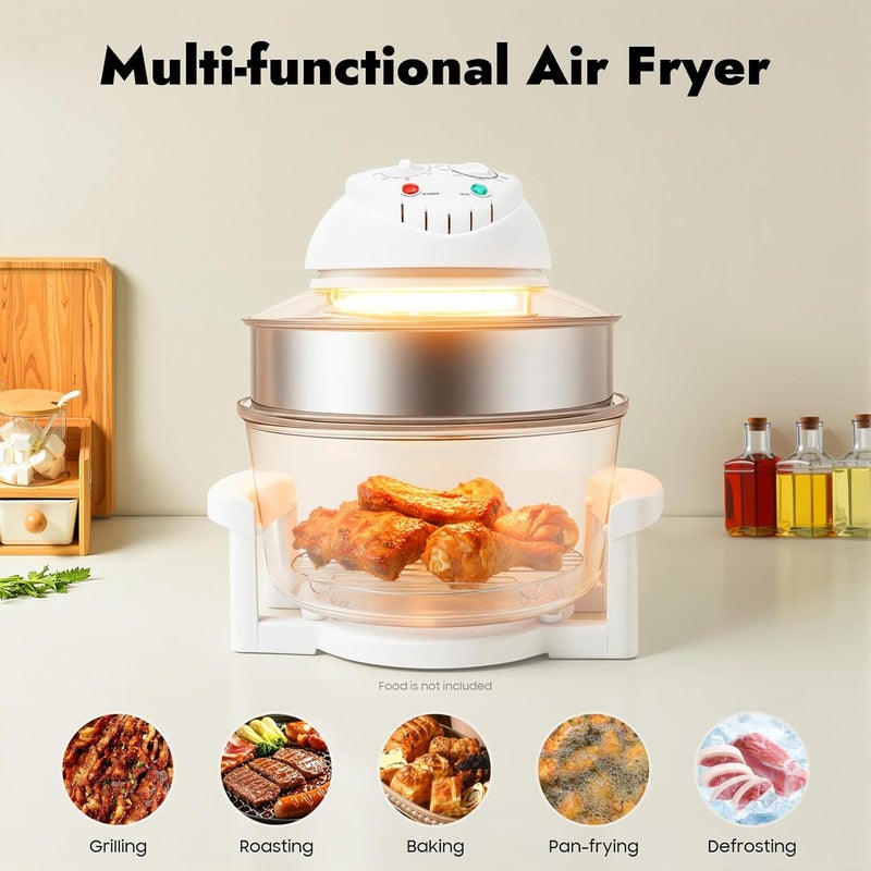17L Large Capacity Air Fryer, 360° Clear View Glass Bowl Air Fryer, Multi-Function Halogen Oven with Timer & Temperature Control for Home Restaurant Use - Image 2
