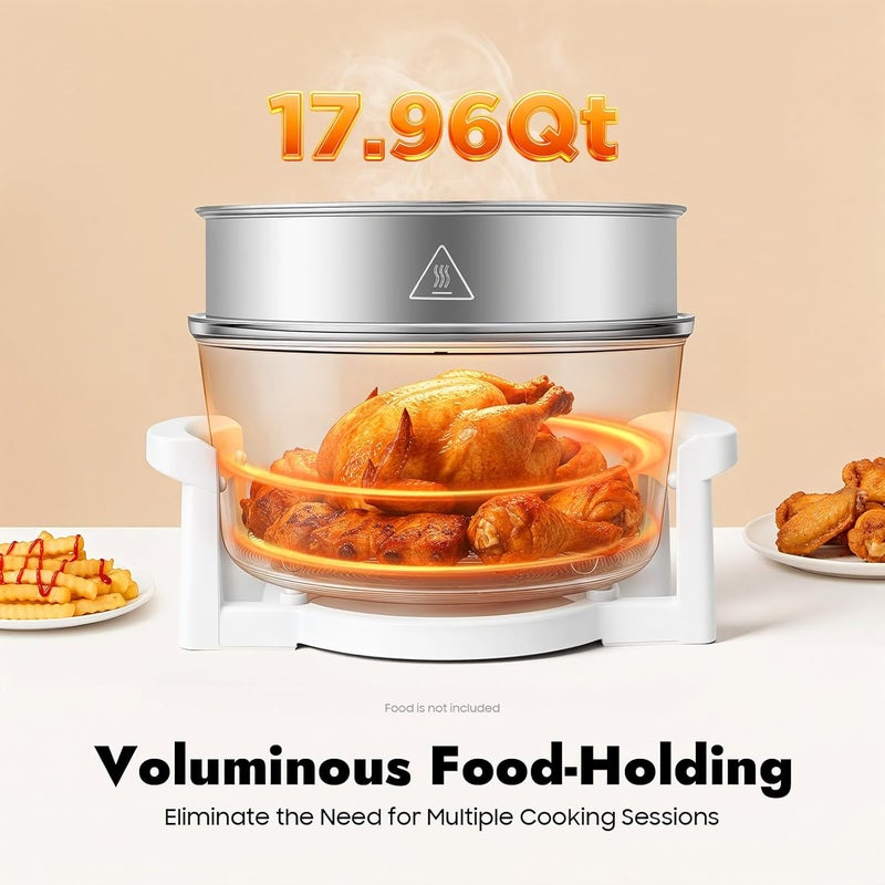 17L Large Capacity Air Fryer, 360° Clear View Glass Bowl Air Fryer, Multi-Function Halogen Oven with Timer & Temperature Control for Home Restaurant Use - Image 3