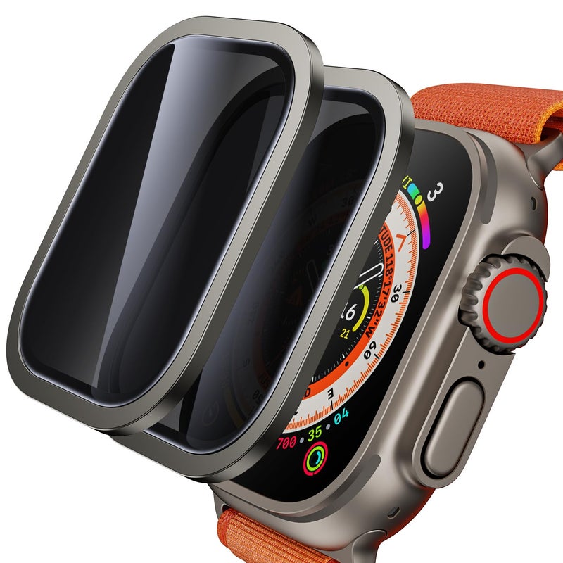 WSKEN for Apple Watch Ultra 2/Ultra Screen Protector 49mm, [28 Degree Privacy] Titanium Alloy Frame + 9H Tempered Glass, [Touch Sensitive] Lightweight Protective Glass Film for iwatch Ultra 2 - Image 1