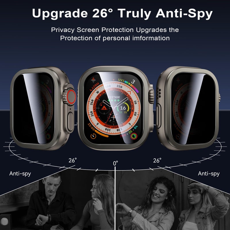 WSKEN for Apple Watch Ultra 2/Ultra Screen Protector 49mm, [28 Degree Privacy] Titanium Alloy Frame + 9H Tempered Glass, [Touch Sensitive] Lightweight Protective Glass Film for iwatch Ultra 2 - Image 2