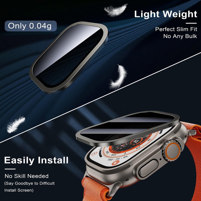 WSKEN for Apple Watch Ultra 2/Ultra Screen Protector 49mm, [28 Degree Privacy] Titanium Alloy Frame + 9H Tempered Glass, [Touch Sensitive] Lightweight Protective Glass Film for iwatch Ultra 2 - Image 5