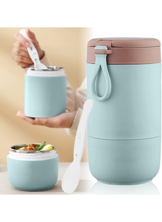 ZOKIXTO Oatmeal Yogurt Container, Overnight Oats Containers With Lids And Spoon, Stainless Steel Insulated Food Container, 2-Tier Parfait Cup Milk Container For Breakfast Lunch (Blue), 800Ml - Image 1