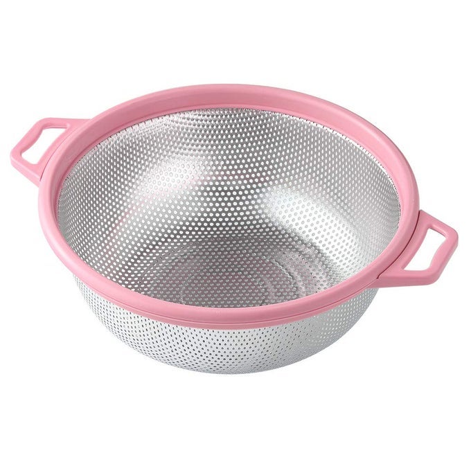STAINLESS STEEL COLANDER WITH HANDLE AND LEGS LARGE METAL PINK STRAINER FOR PASTA SPAGHETTI BERRY VEGGIES FRUITS NOODLES SALADS 5QUART 105 KITCHEN MESH COLANDER DISHWASHER SAFE