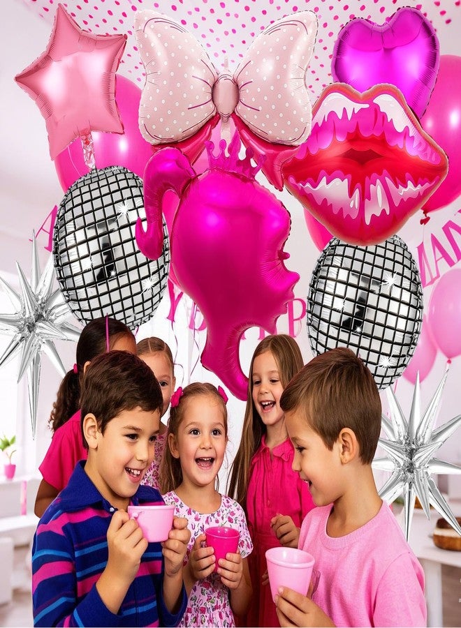HFKPJRT 11 Pcs Hot Pink Princess Foil Balloons, Disco Ball Balloon, Girl Head Balloons, Pink and Silver Balloon for Box Photo Booth Backdrop, Birthday, Baby Shower, Bachelorette Theme Party Decorations - Image 3