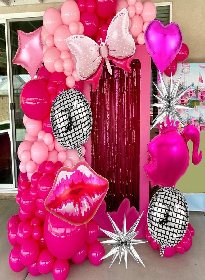 HFKPJRT 11 Pcs Hot Pink Princess Foil Balloons, Disco Ball Balloon, Girl Head Balloons, Pink and Silver Balloon for Box Photo Booth Backdrop, Birthday, Baby Shower, Bachelorette Theme Party Decorations - Image 5