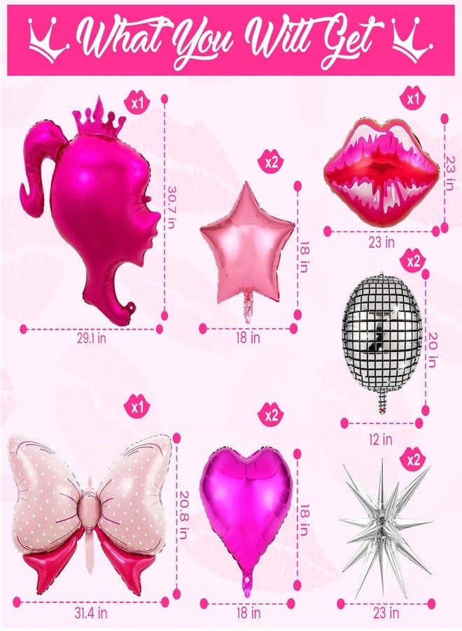 HFKPJRT 11 Pcs Hot Pink Princess Foil Balloons, Disco Ball Balloon, Girl Head Balloons, Pink and Silver Balloon for Box Photo Booth Backdrop, Birthday, Baby Shower, Bachelorette Theme Party Decorations - Image 2