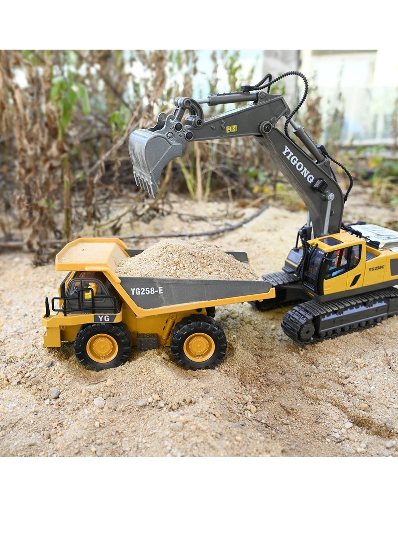 Excefore Remote Control Dump Truck Toys RC Construction Toy Vehicles with Metal Bed Lights Sounds 9 Channel 2 Batteries RC Truck Toys Bulldozing Dump Engineering Truck Birthday Gifts for Boys Age 3+ - Image 5