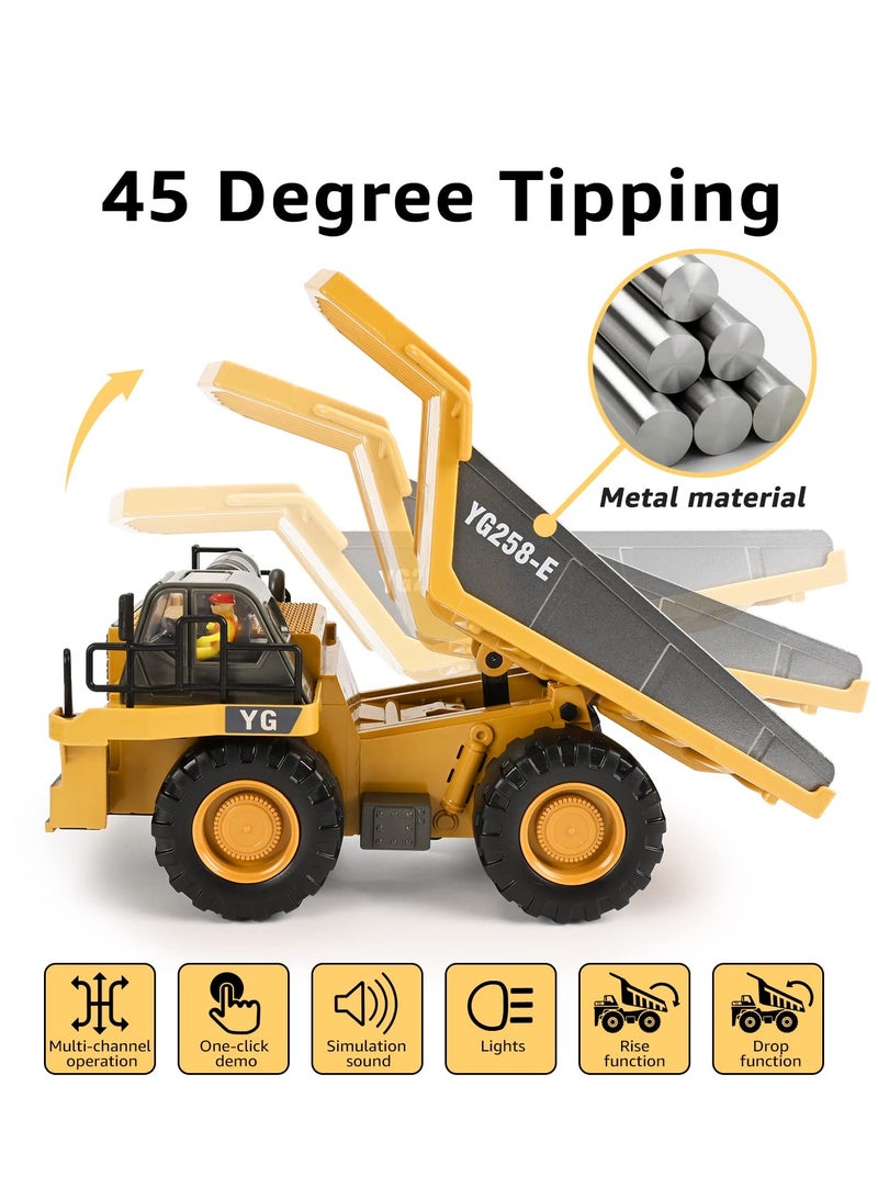 Excefore Remote Control Dump Truck Toys RC Construction Toy Vehicles with Metal Bed Lights Sounds 9 Channel 2 Batteries RC Truck Toys Bulldozing Dump Engineering Truck Birthday Gifts for Boys Age 3+ - Image 3