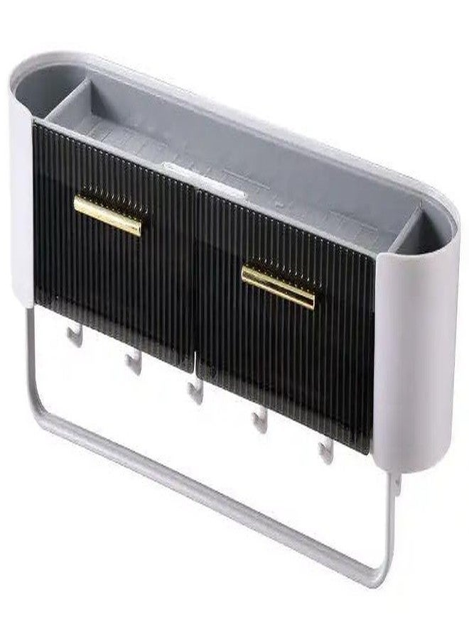 Furret Shelf Adhesive Shelves Punch-Free Storage Rack with Towel Bar Bathroom Shelf with Hooks, Two Drawer Organizer for Bathroom Household Bath Accessories Shower Caddy - Image 1