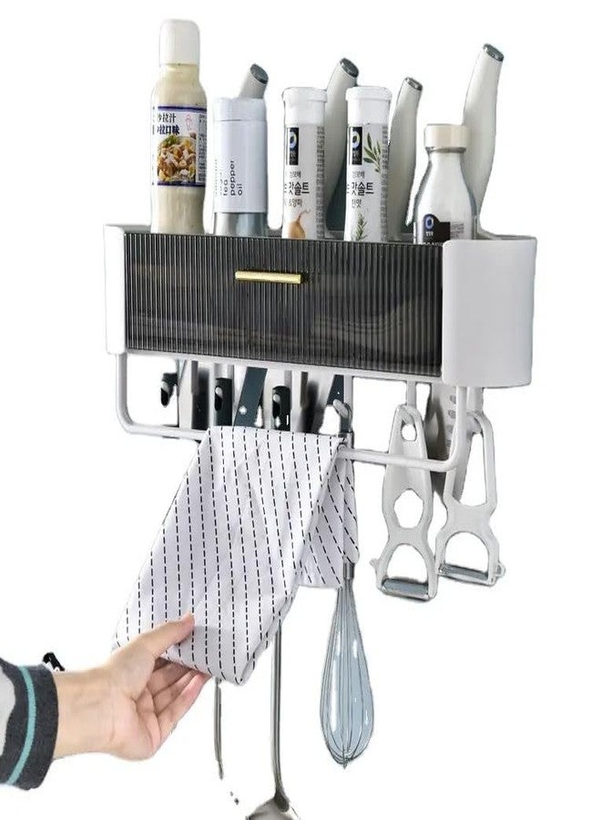 Furret Shelf Adhesive Shelves Punch-Free Storage Rack with Towel Bar Bathroom Shelf with Hooks, Two Drawer Organizer for Bathroom Household Bath Accessories Shower Caddy - Image 2