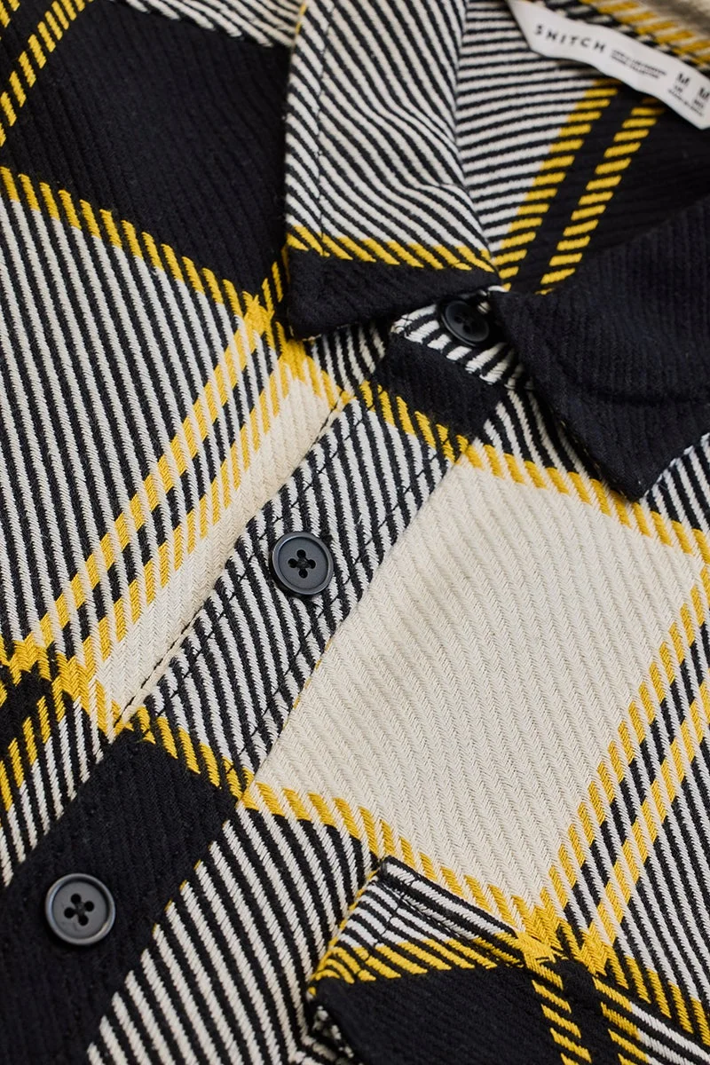 SNITCH Black Flannel Checks Double Pocket Overshirt