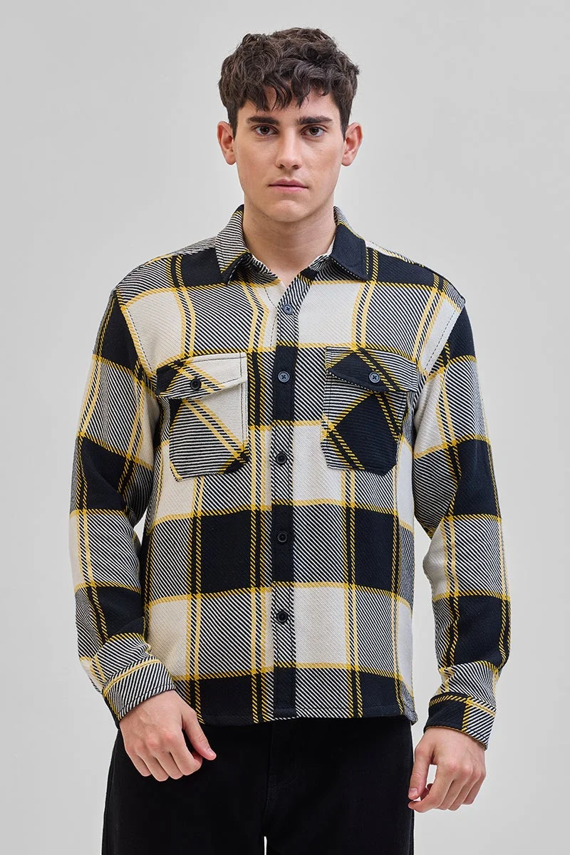 SNITCH Black Flannel Checks Double Pocket Overshirt