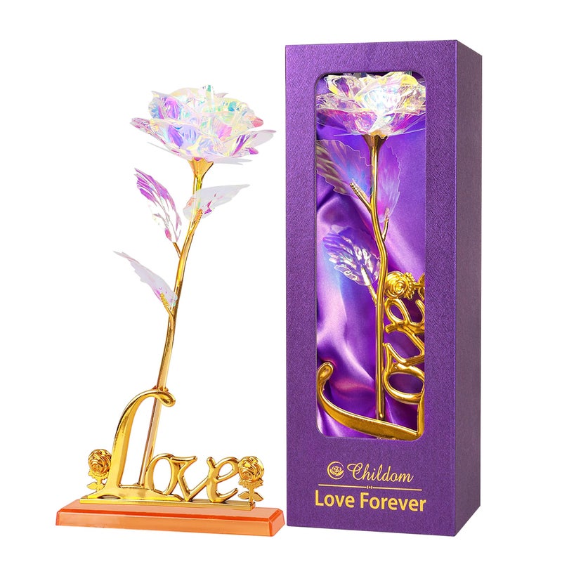 Childom Birthday Gifts for WomenChristmas Rose Gifts for Her MomRainbow Rose with Love Stand for WifeSweet Artificial Flower for GrandmaWomenChristmasBirthdayAnniversaryValentinesMothers Day