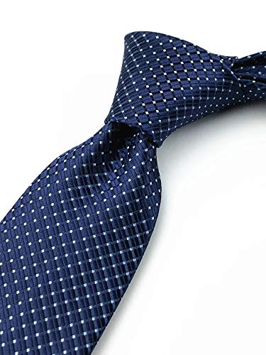 Elfeves Men's Classic Navy Blue Jacquard Woven Ties Check Pattern Easy-matching Wedding Formal Neckties - Image 3