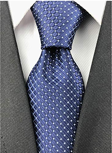Elfeves Men's Classic Navy Blue Jacquard Woven Ties Check Pattern Easy-matching Wedding Formal Neckties - Image 2
