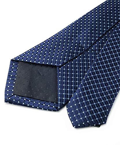 Elfeves Men's Classic Navy Blue Jacquard Woven Ties Check Pattern Easy-matching Wedding Formal Neckties - Image 4