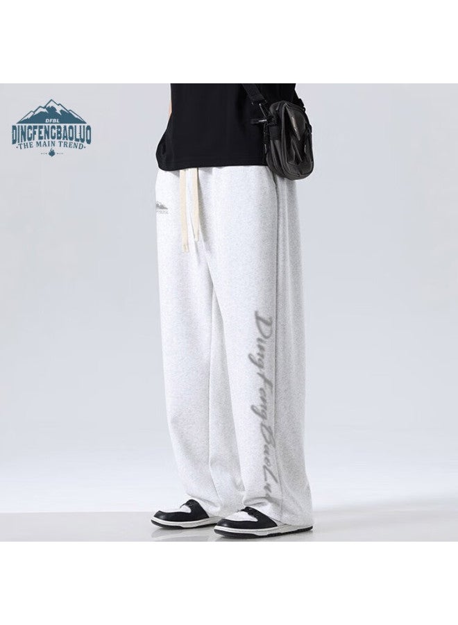 Dingfengbaoluo Men's Casual Pants Spring Summer Straight Wide Leg Pants Streetwear Sports Trousers Ddf02 Light Grey 2XL - Image 1