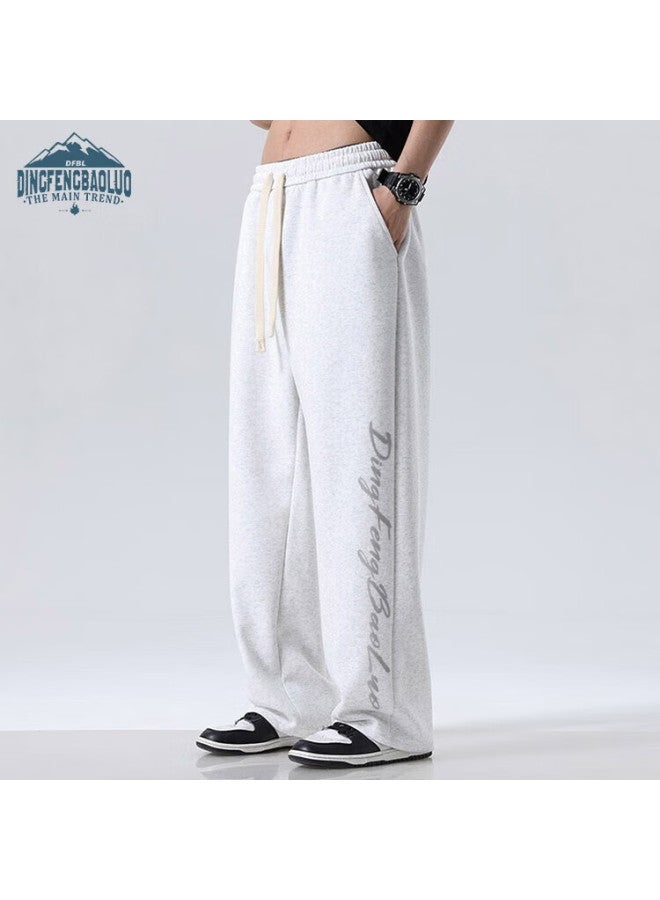 Dingfengbaoluo Men's Casual Pants Spring Summer Straight Wide Leg Pants Streetwear Sports Trousers Ddf02 Light Grey 2XL - Image 3