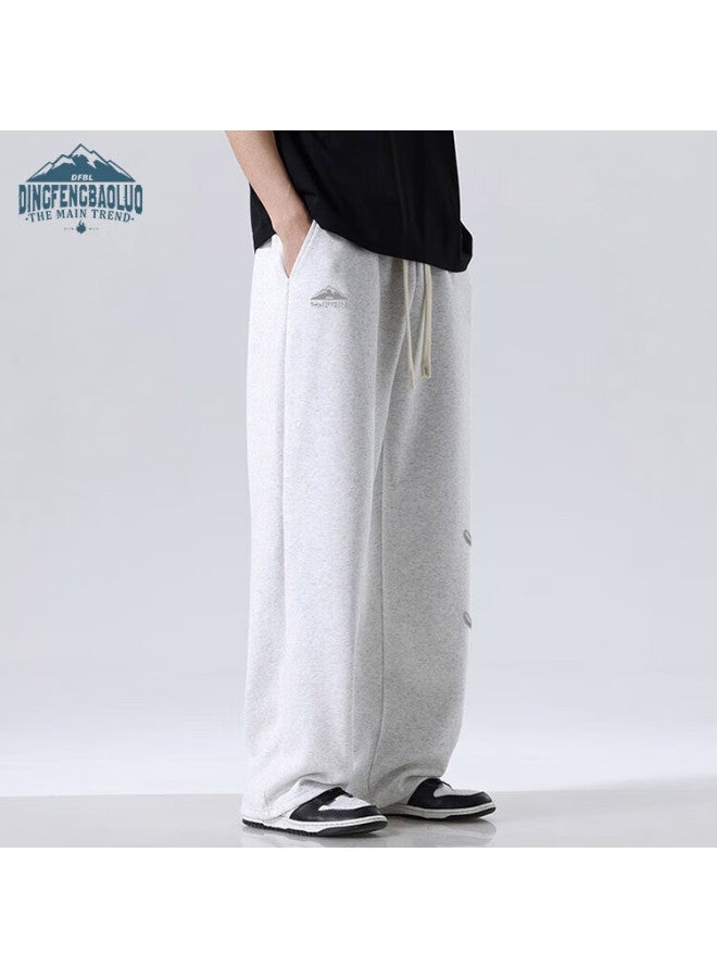 Dingfengbaoluo Men's Casual Pants Spring Summer Straight Wide Leg Pants Streetwear Sports Trousers Ddf02 Light Grey 2XL - Image 5