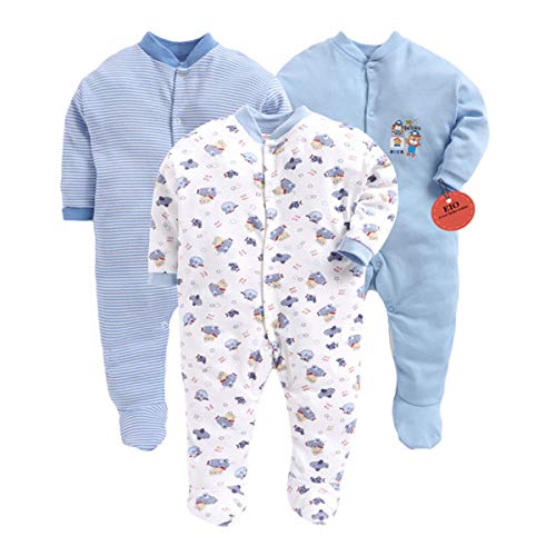 EIO Babys' Cotton Long Sleeve Sleep Suit Romper Set of 3 (Multicolour, 0-3 Months)- Pack of 3 - Image 1