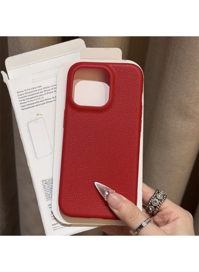 NIBEMINENT Simple Solid Lychee Pattern Protective TPU Case Cover For iPhone 17 Pro, Dahong