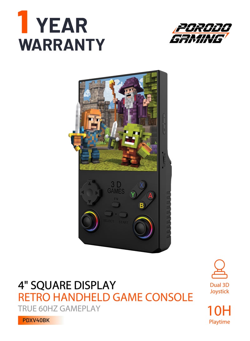 بورودو جهاز الألعاب اليدوي rétro بشاشة مربعة 4 إنش مع لعب حقيقي بتردد 60Hz / بطاقة TF بسعة 256GB / 10 ساعات وقت لعب / شاشة IPS / أداء رباعي النواة / عصا تحكم 3D مزدوجة / 1GB RAM - أسود - Image 1