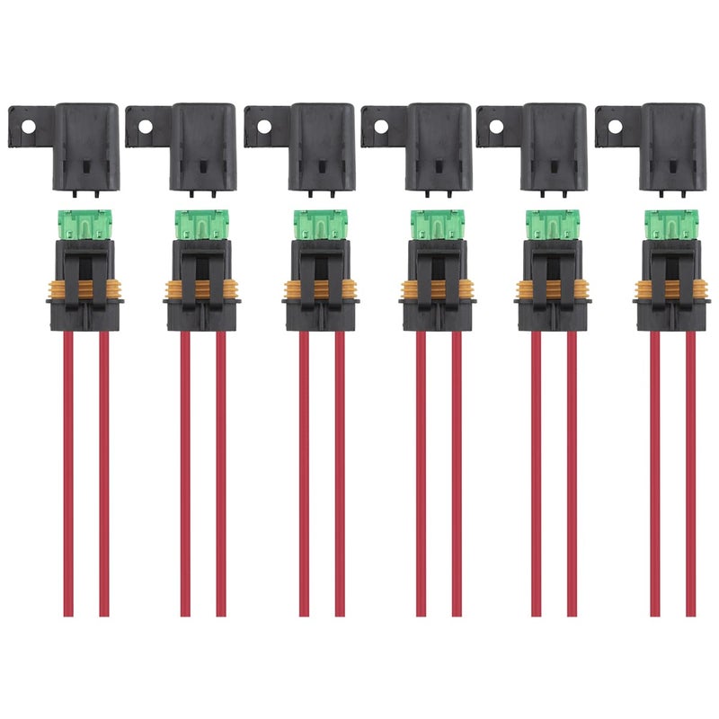 6 Pack Inline Fuse Holder 30 AWG 12 Gauge Waterproof 30A Blade Fuse Holder with Cover for Vehicle Marine Heavy Duty Bus Power System