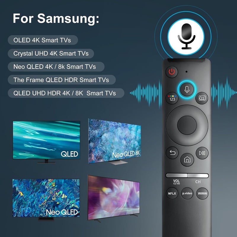 EWO'S جهاز التحكم الصوتي لتلفزيون سامسونج الذكي QLED UHD Frame Curved Solar 4K 8K Q60 Q70 Q80 Q90 السلسلة 8 السلسلة 9 TU8000 AU8000 CU7000 CU8000 بديل لجهاز التحكم الصوتي - Image 1
