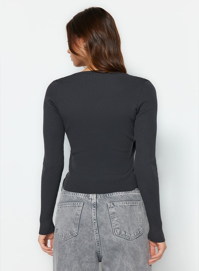 trendyol Anthracite Double Breasted Gather Detailed Knitwear Sweater TWOAW23KZ00828 - Image 5