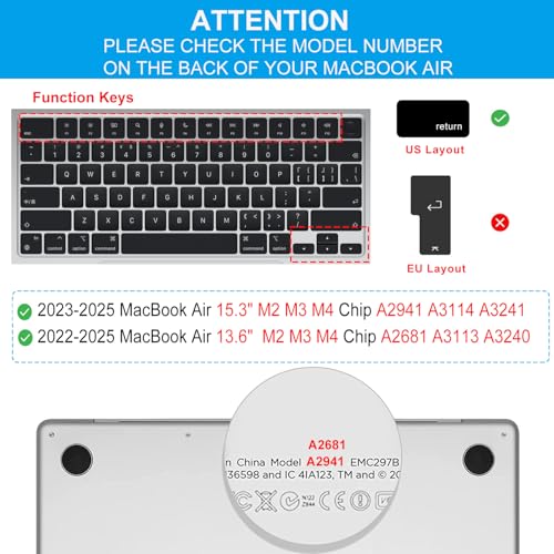 CaseBuy Keyboard Cover for 2025 2024 2023 MacBook Air 15 inch M4 M3 M2 Chip A2941 A3114 A3241, 2025 2024 2023 2022 MacBook Air 13.6" M4 M3 M2 A3240 A3113 A2681 US Keyboard Protector -Black - Image 2
