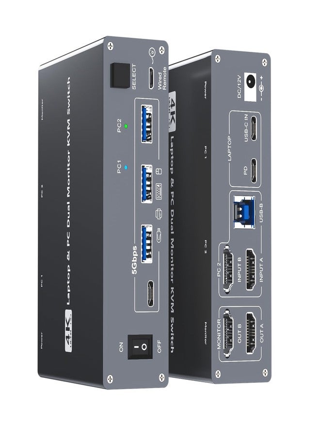 DXchip 4K USB Type-C Docking KVM Switch Laptop& Desktop 2 Monitors 2 Computers USB-C & Dual HDMI 4K@60Hz Dual Monitor KVM Switches for MAC & PC, PD 100W Charging, with Type-C 3.1 Gen 2 Cable & Wired Remote - Image 1