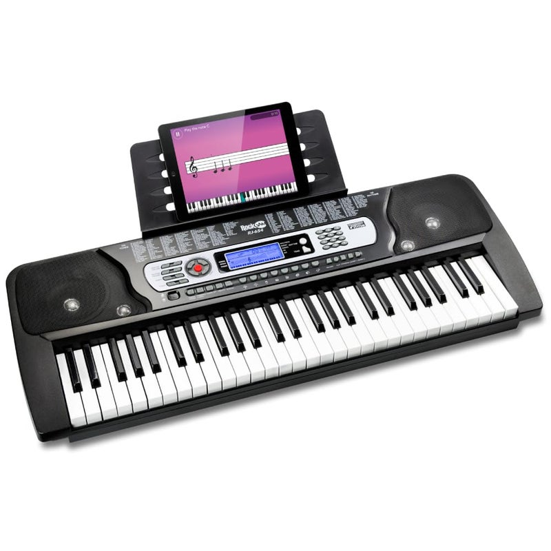 RockJam 54 Key Keyboard Piano with Power Supply, Sheet Music Stand, Piano Note Stickers & Lessons - Image 1