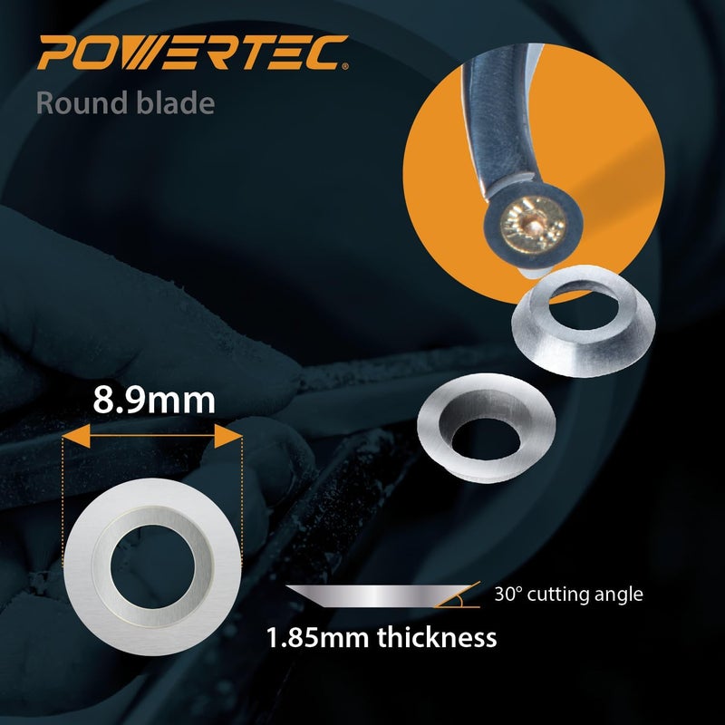 POWERTEC 6 Pcs Tungsten Carbide Cutter Insert Set for Wood Lathe Tools with 8.9mm Round, Blade Replacement for 71827 Lathe Tool Set (71831) - Image 4