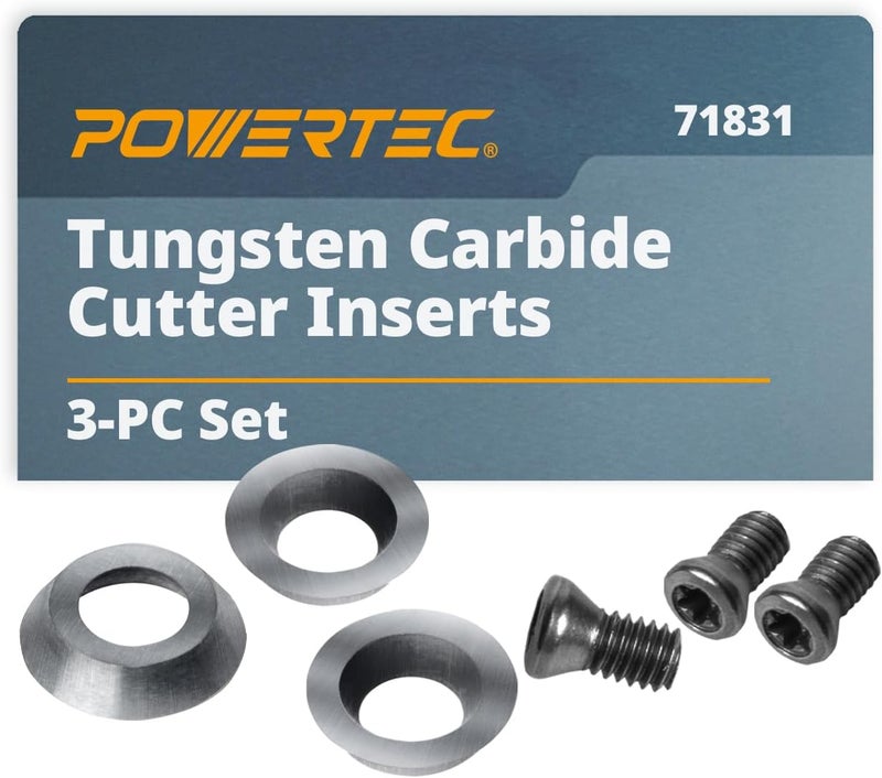 POWERTEC 6 Pcs Tungsten Carbide Cutter Insert Set for Wood Lathe Tools with 8.9mm Round, Blade Replacement for 71827 Lathe Tool Set (71831) - Image 1