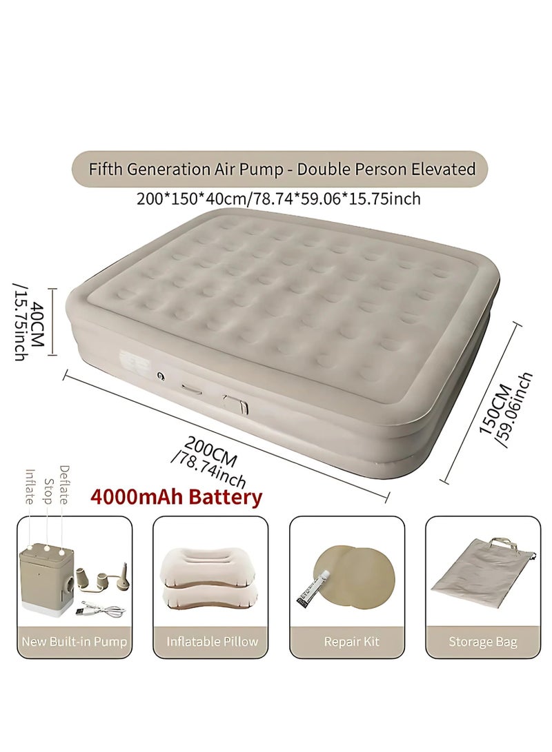 DIGI CORE Air Mattress Queen with Built-in Pump, 40-Hole Inflatable Bed for Home, Guest & Camping, Rechargeable 4000mAh Pump, 3-Min Fast Inflate, Dual Pillows, Foldable Blow-Up Mattress, Supports 300kg 200X150X40CM - Image 2