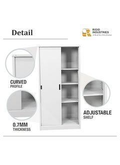 RIGID Steel Curved Sliding Doors Office Cupboard White 183x90x45.5cm  - Image 2