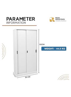 RIGID Steel Curved Sliding Doors Office Cupboard White 183x90x45.5cm  - Image 3