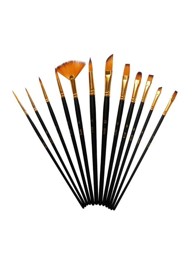 NIBEMINENT 12-Piece Nylon Hair Paint Brushes Kit Black/Golden/Brown - Image 1