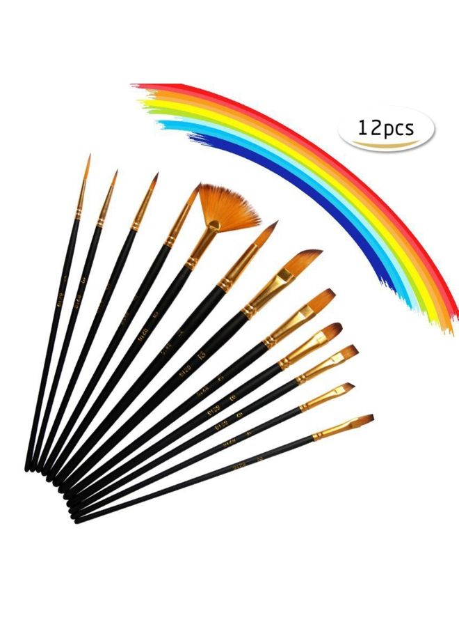 NIBEMINENT 12-Piece Nylon Hair Paint Brushes Kit Black/Golden/Brown - Image 2