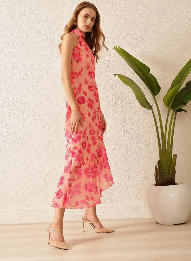 STREET 9  Floral Printed Halter Neck A-Line Midi Dress for Women for Women | Best Price UAE