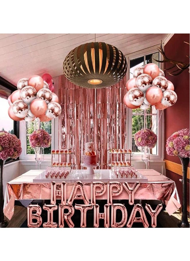 Zeemey Rose Gold Birthday Party Decoration Balloon Arch Garland Set with Happy Birthday Balloon Banner, Foil Balloon, Fringe Curtain, Tablecloth and Ribbon  - Image 4