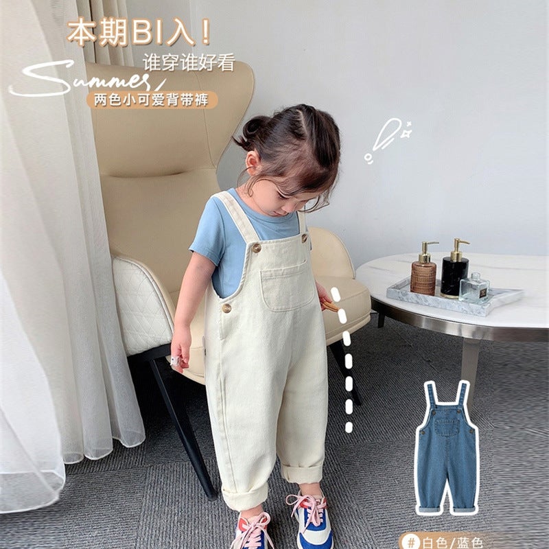 Outfit Girls' Baby Denim Strap Pants Summer Children'S Denim Pants - Image 2