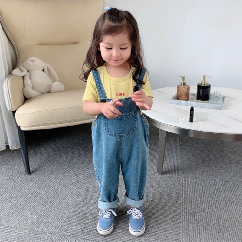 Outfit Girls' Baby Denim Strap Pants Summer Children'S Denim Pants - Image 4